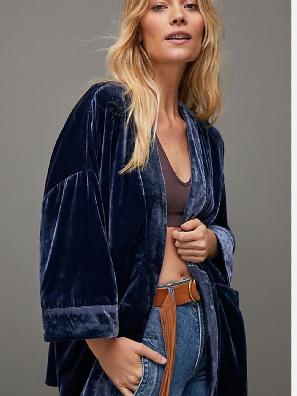 Anthropologie Esme Blue Velvet Kimono